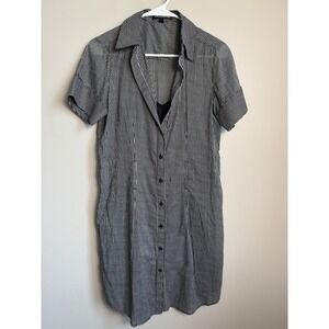 Express Design Studio Striped Shirt Dress Size 6 Black White Cotton Workwear Mod